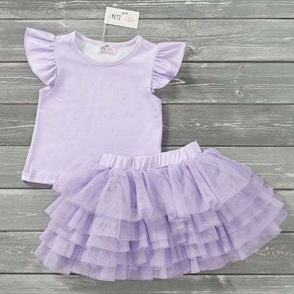 Ruffled Tulle Skirt set /purple