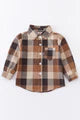 Brown plaid button down boy shirt