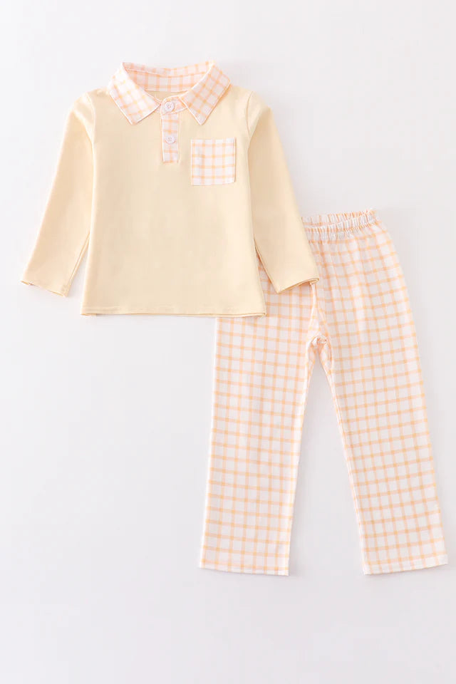 Beige plaid boy set