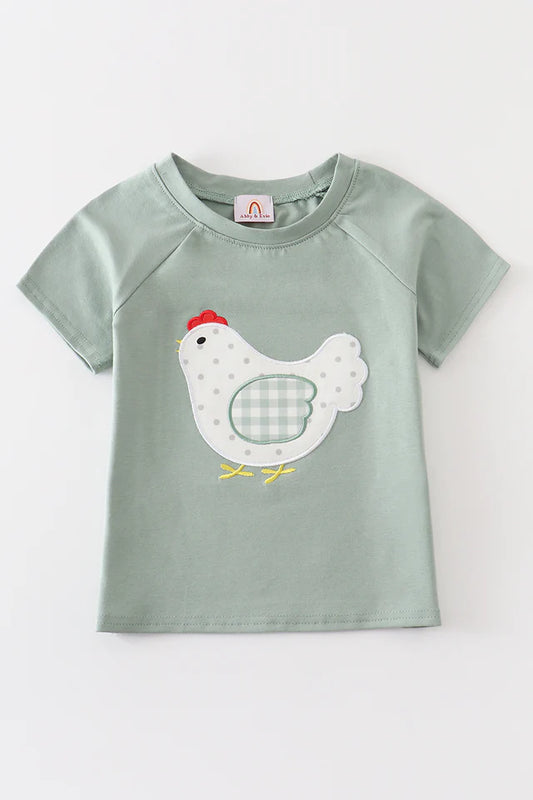 Sage Chicken Applique Shirt